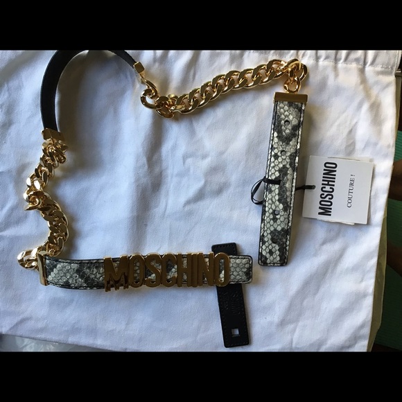 NWT MOSCHINO Black leather and chain Belt Fantasy.